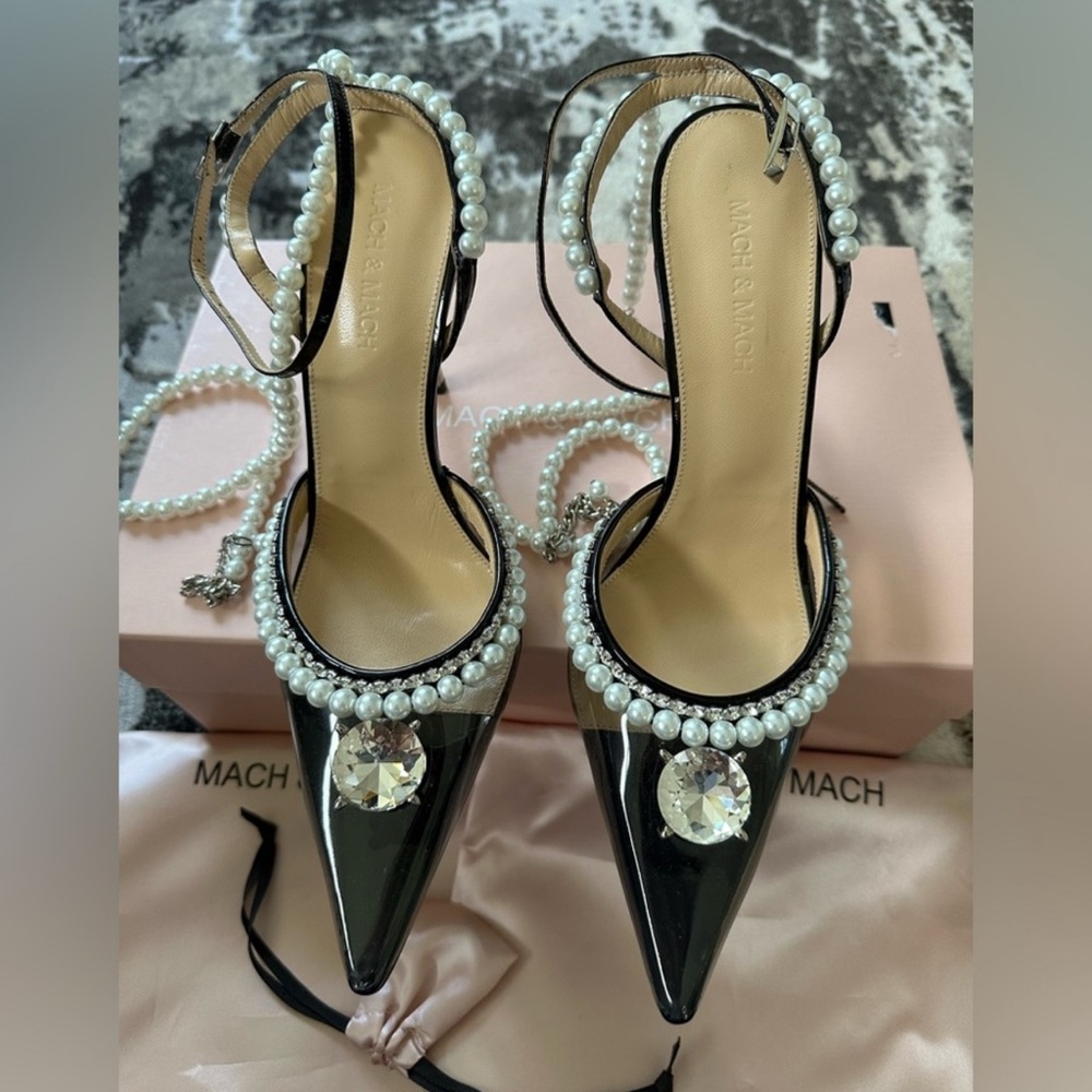 NEW MACH & MACH Black Crystal Embellished Heels